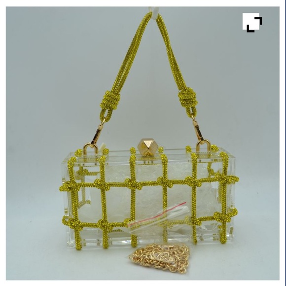 Handbags - Acrylic Clear Clutch with Rhinestone Rope Detail